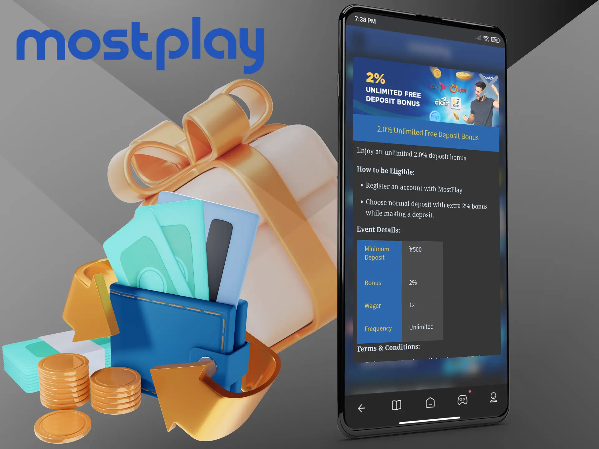 Every deposit you make will increase your balance by 2% thanks to the bonus system from Mostplay Casino.