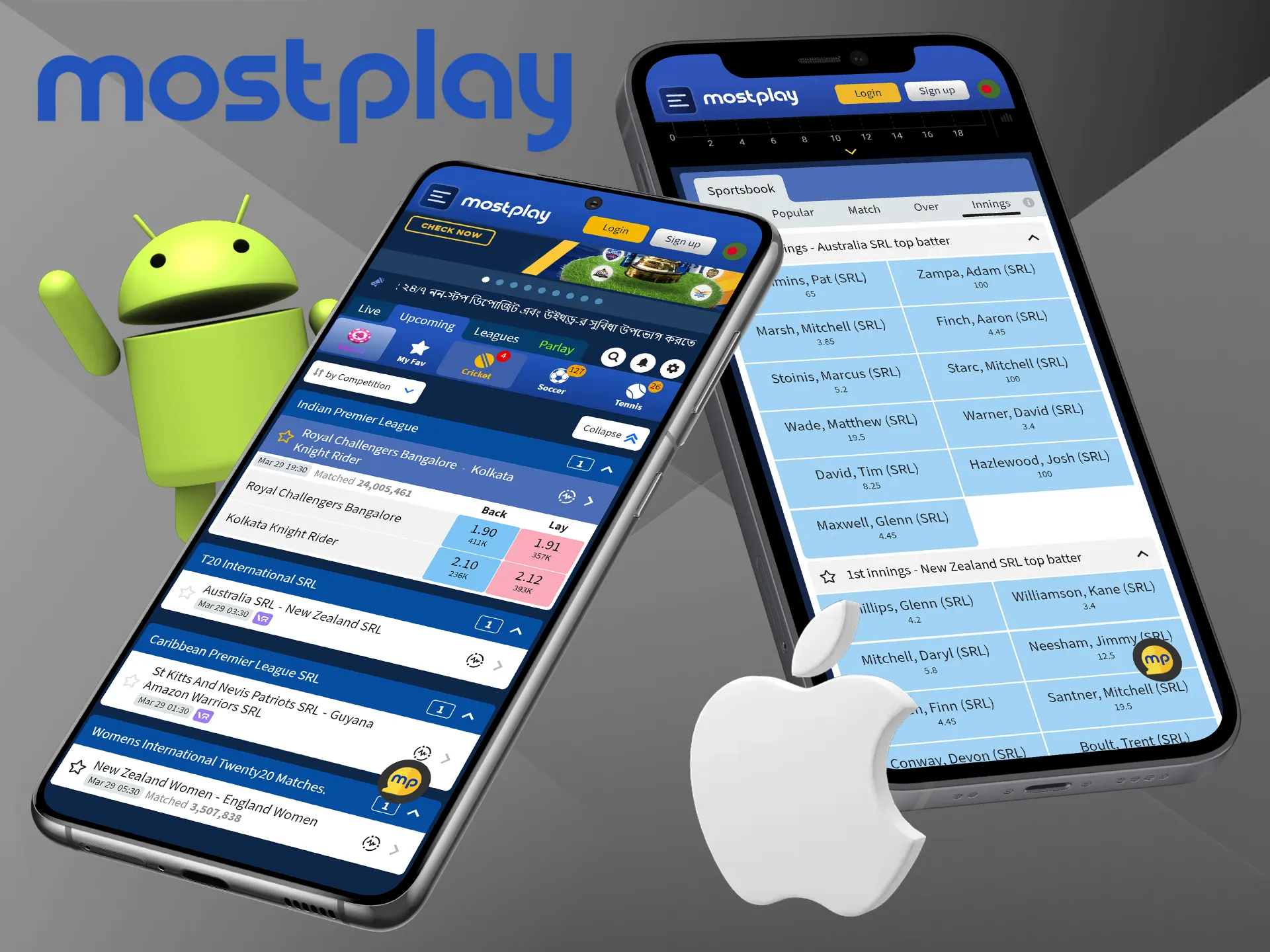 Place your cricket bets via the Mostplay mobile app.