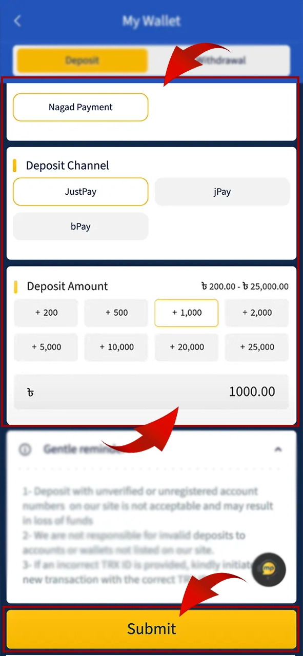 Fund your Mostplay account using one of the available methods.