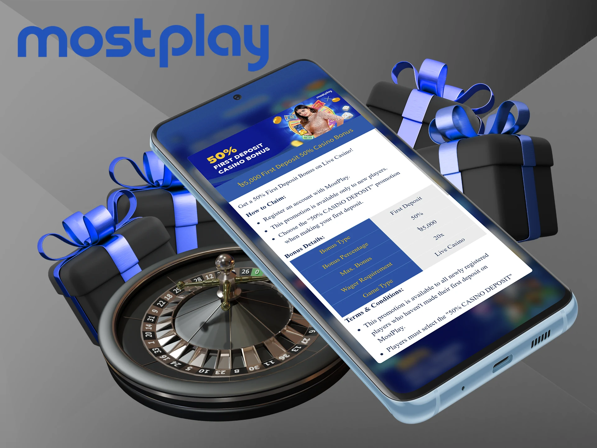 Don't forget to take advantage of the Mostplay welcome bonus to play at the casino.